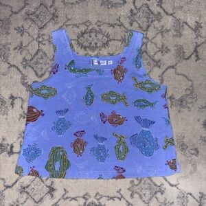 Fresh Produce Square Neck Tank Top Vtg Fish Cotton Beachy 90s XS - EUC